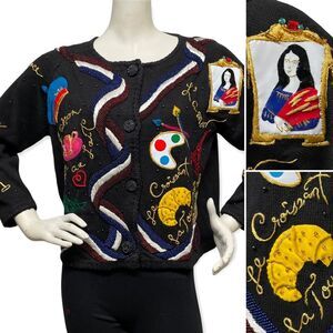 MICHAEL SIMON Vintage 1994 90s Embellished Beaded FRANCE Cardigan Sweater M S